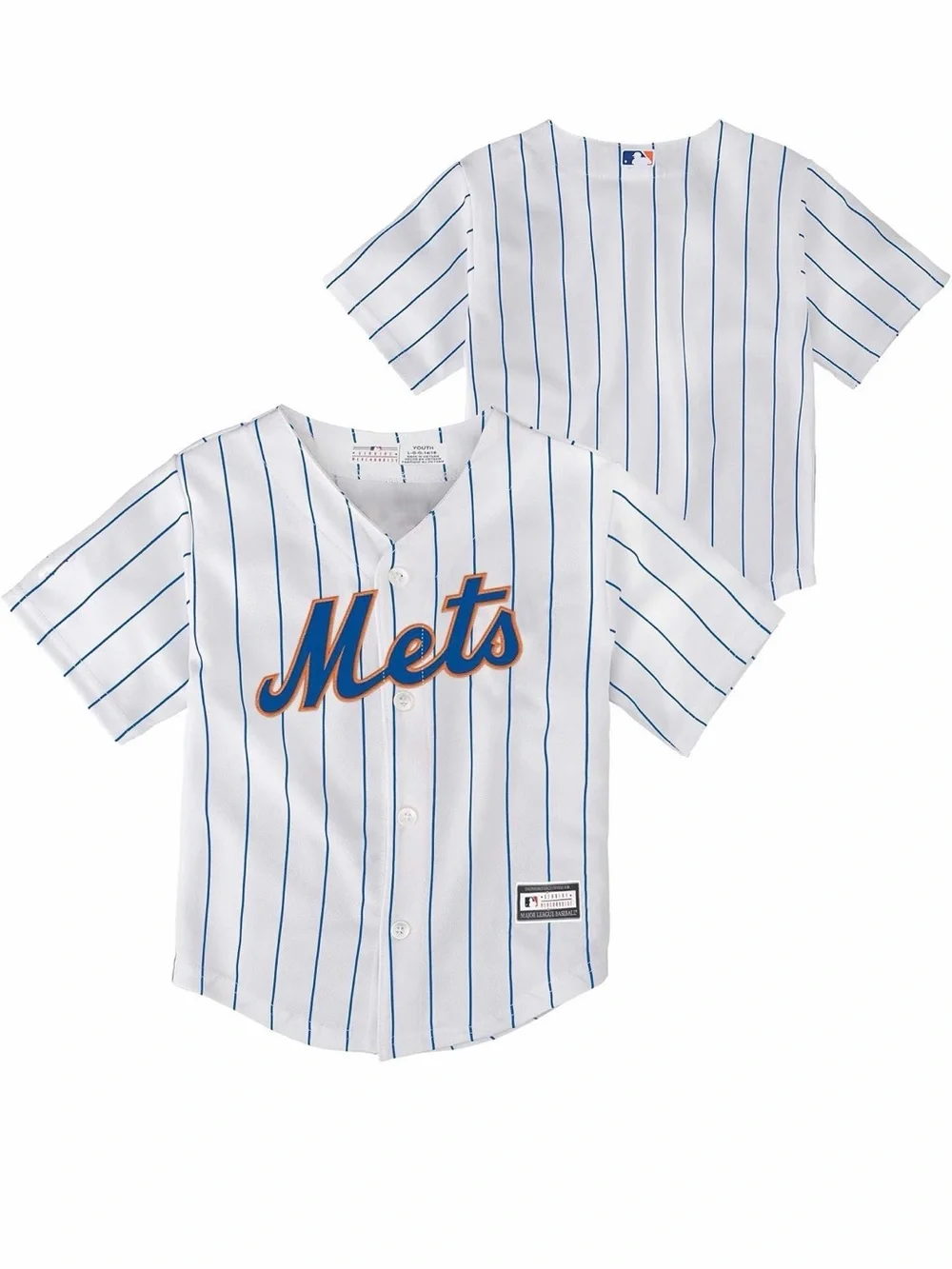 Majestic White and Blue Pinstripe Mets Kids Baseball Jersey